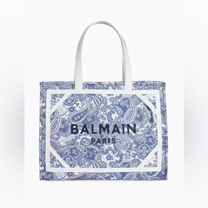 Balmain Medium B-Army Paislet Canvas Shopper Bag in blue designer women’s